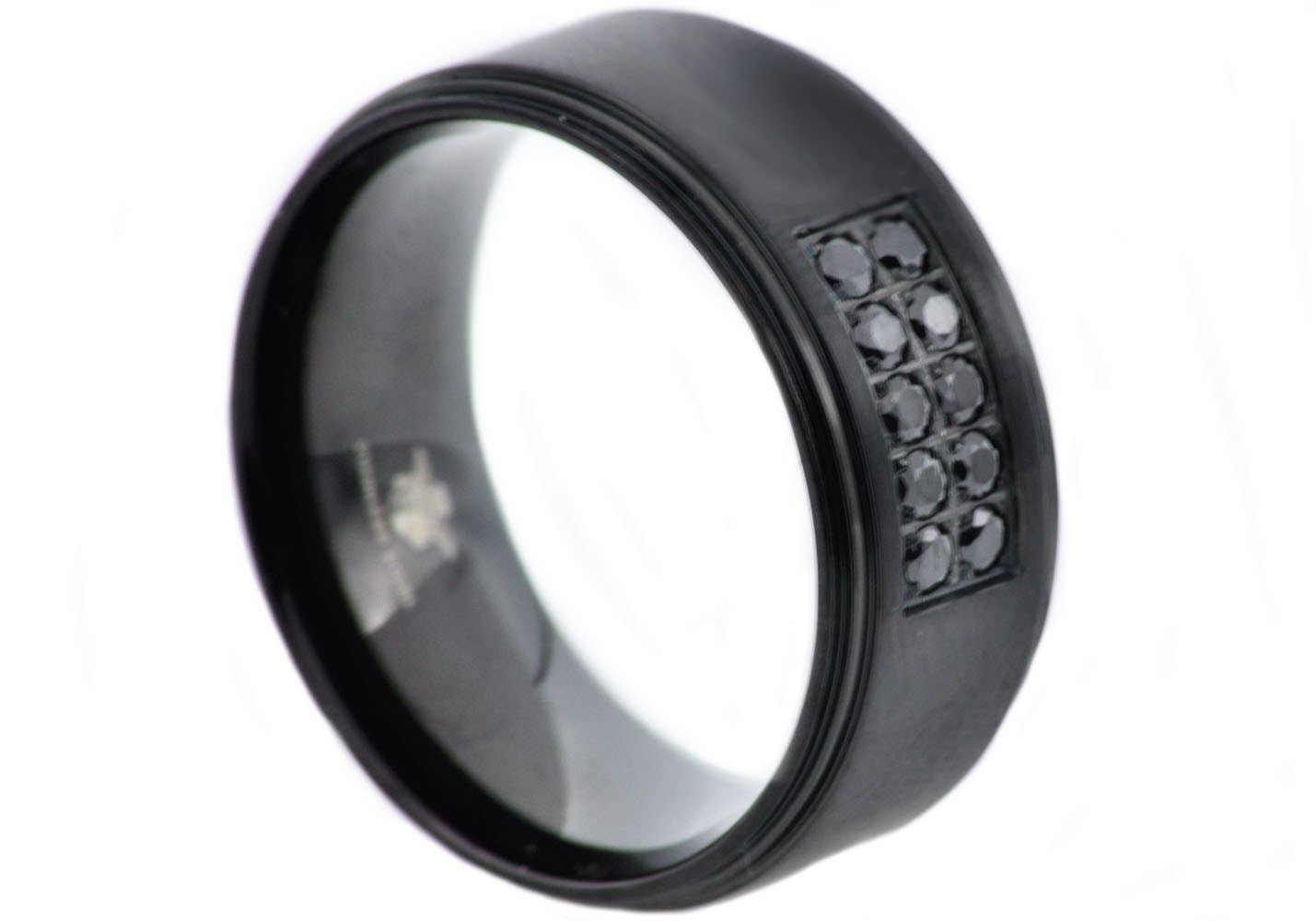 Blackjack Men's Jewelry - Black Stainless Steel CZ Band Ring