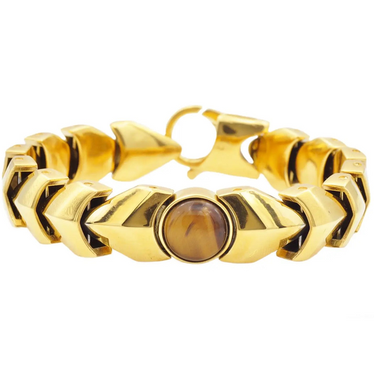 Blackjack Men's Jewelry - Genuine Tiger Eye Gold Stainless Steel Bracelet