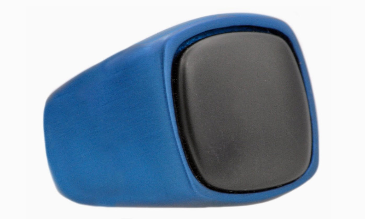 Blackjack Men's Jewelry - Onyx and Blue Stainless Steel Ring