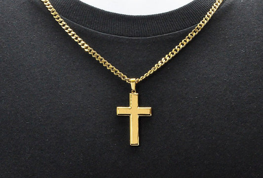 Blackjack Men's Jewelry- Gold Stainless Steel Cross Necklace