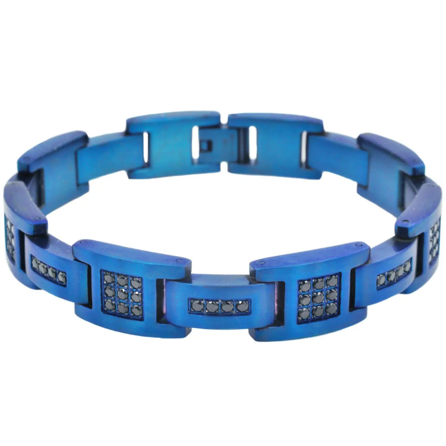 Blackjack Men's Jewelry - Matte Blue Stainless Steel Bracelet with Black CZ