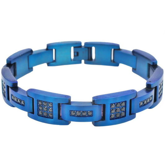 Blackjack Men's Jewelry - Matte Blue Stainless Steel Bracelet with Black CZ