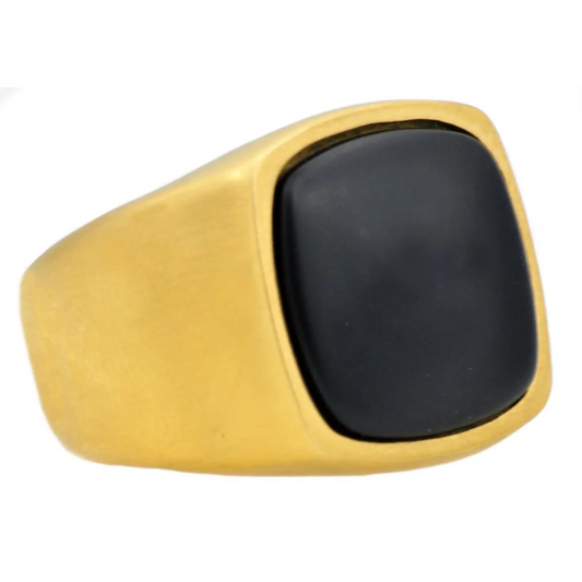 Blackjack Men's Jewelry - Onyx and Gold Stainless Steel Ring