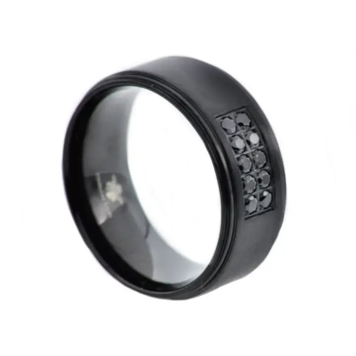 Blackjack Men's Jewelry - Black Stainless Steel CZ Band Ring