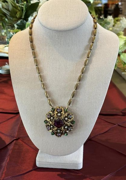 Erin Knight Designs - Vintage Purple & Green Brooch Necklace