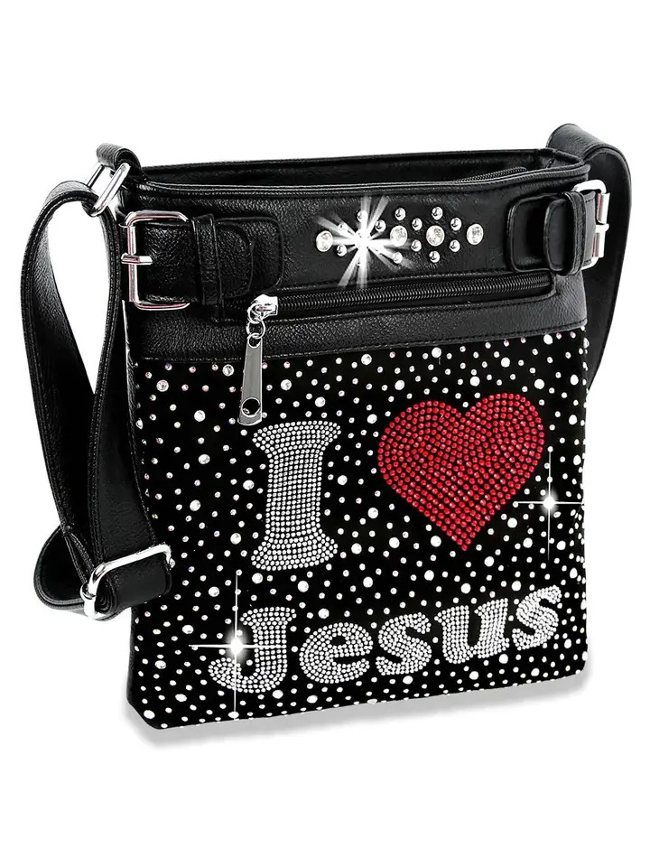 Handbag Express - Rhinestone I Heart Jesus Bling Crossbody Sling