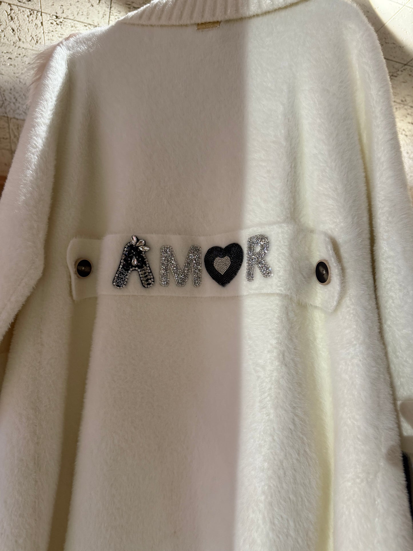Regina - White Cashmere & Sequin Amor Coat