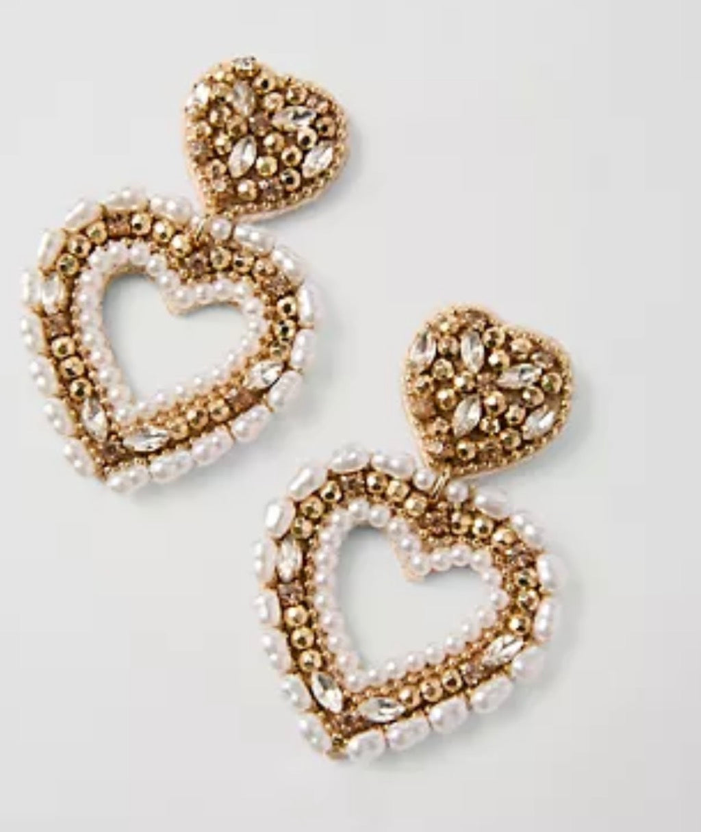 Ann Taylor - Pearlized Heart Drop Earrings