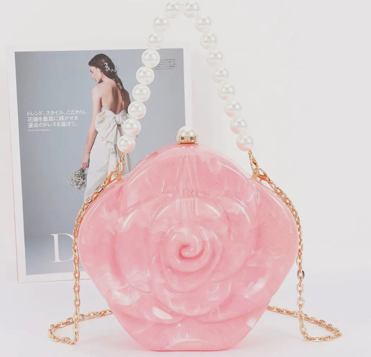 3AM by H & D - Pink Acrylic Clutch w/ Pearl Handle
