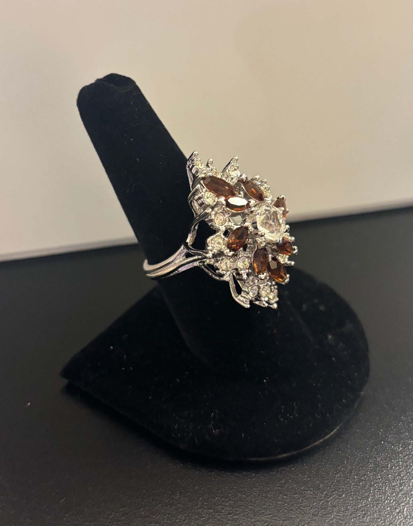 Providence Vintage Jewelry - Brown and CZ Stone Ring - Silver