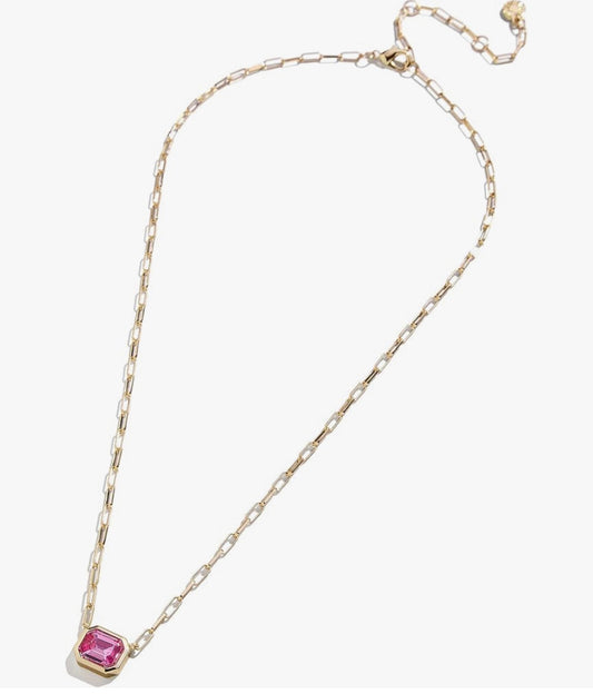 Bauble Bar - Gold Paperclip Necklace with Rose CZ Stone