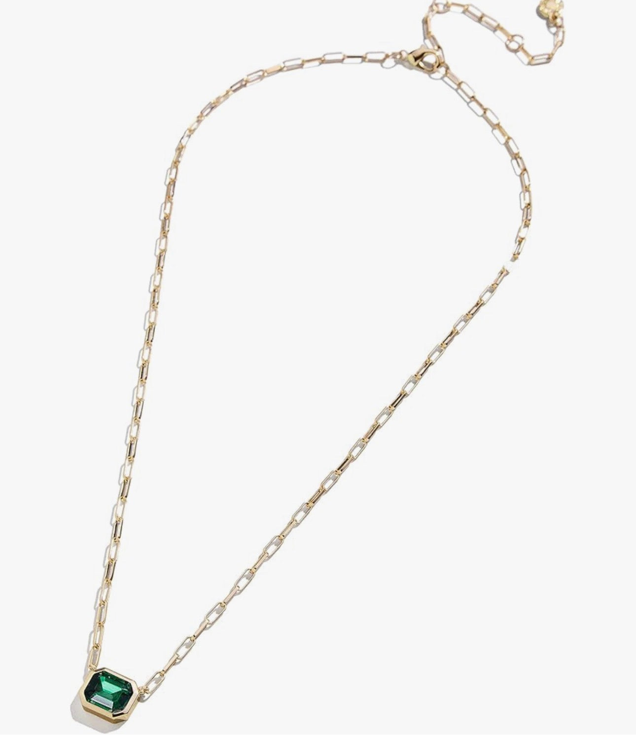 Bauble Bar - Gold Paperclip Chain Necklace with Emerald CZ Stone