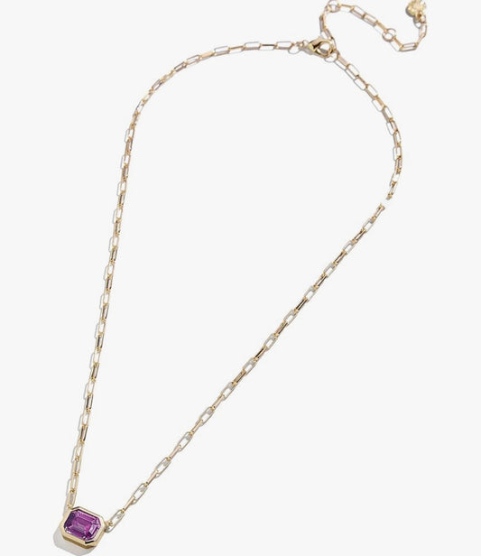 Bauble Bar - Gold Paperclip Chain Necklace with Amethyst CZ Stone