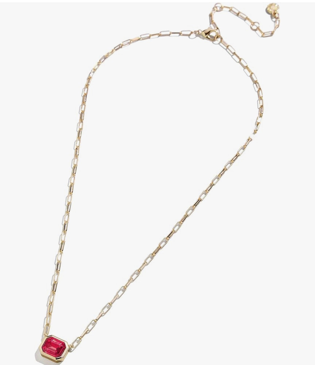 Bauble Bar - Gold Paperclip Chain Necklace with Garnet CZ Stone