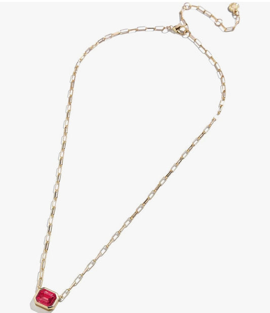 Bauble Bar - Gold Paperclip Chain Necklace with Garnet CZ Stone