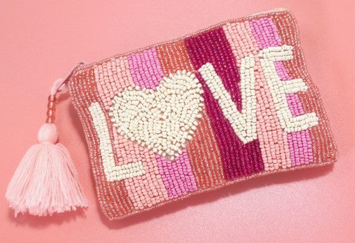 JOSSlyn - Beaded LOVE coin purse - Pink/White