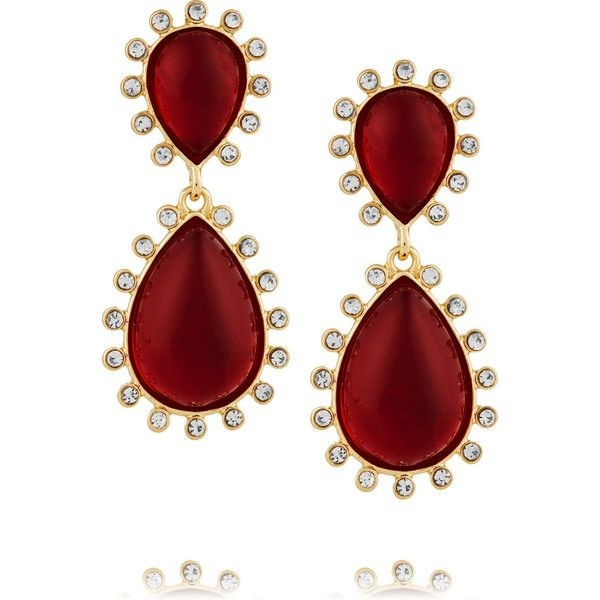Kenneth Jay Lane - Gold & Crystal Ruby Tear Drop Clip Earrings