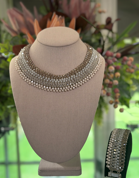 RUSH - Beaded Crystal Collar Necklace and Bracelet Set