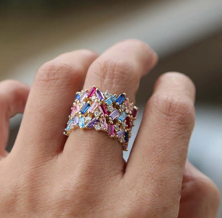 Sahira Jewelry Design - Stacie Rainbow Baguette Ring