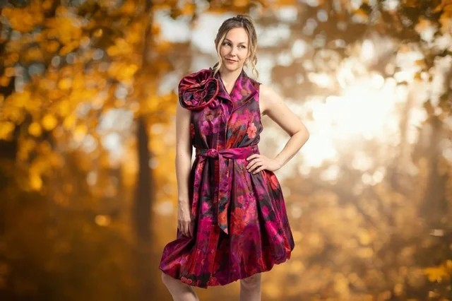 Samuel Dong - Red Violet Dupioni Party Dress