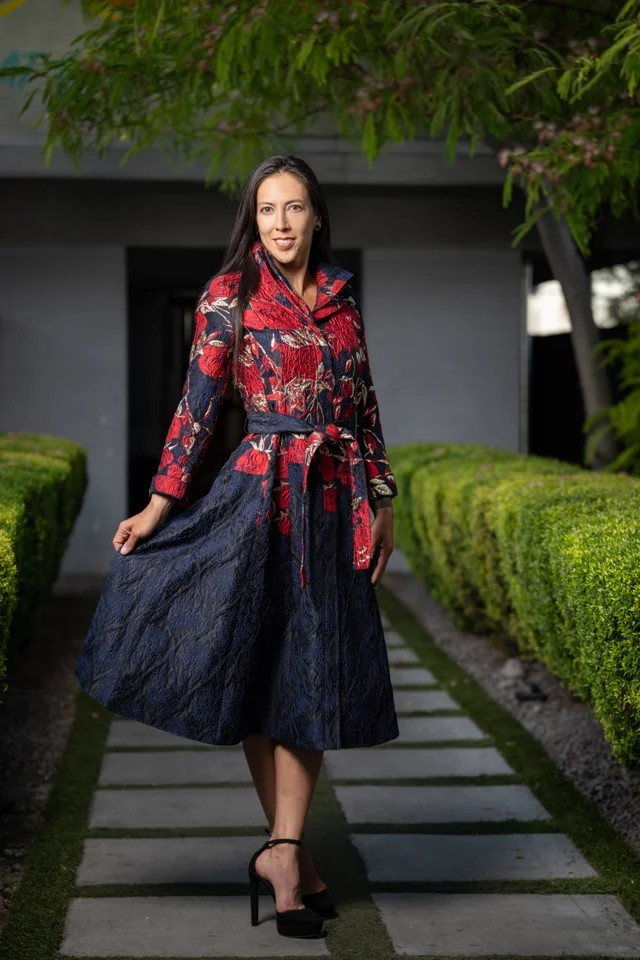 Samuel Dong - Red Rose A-line Brocade Coat Dress