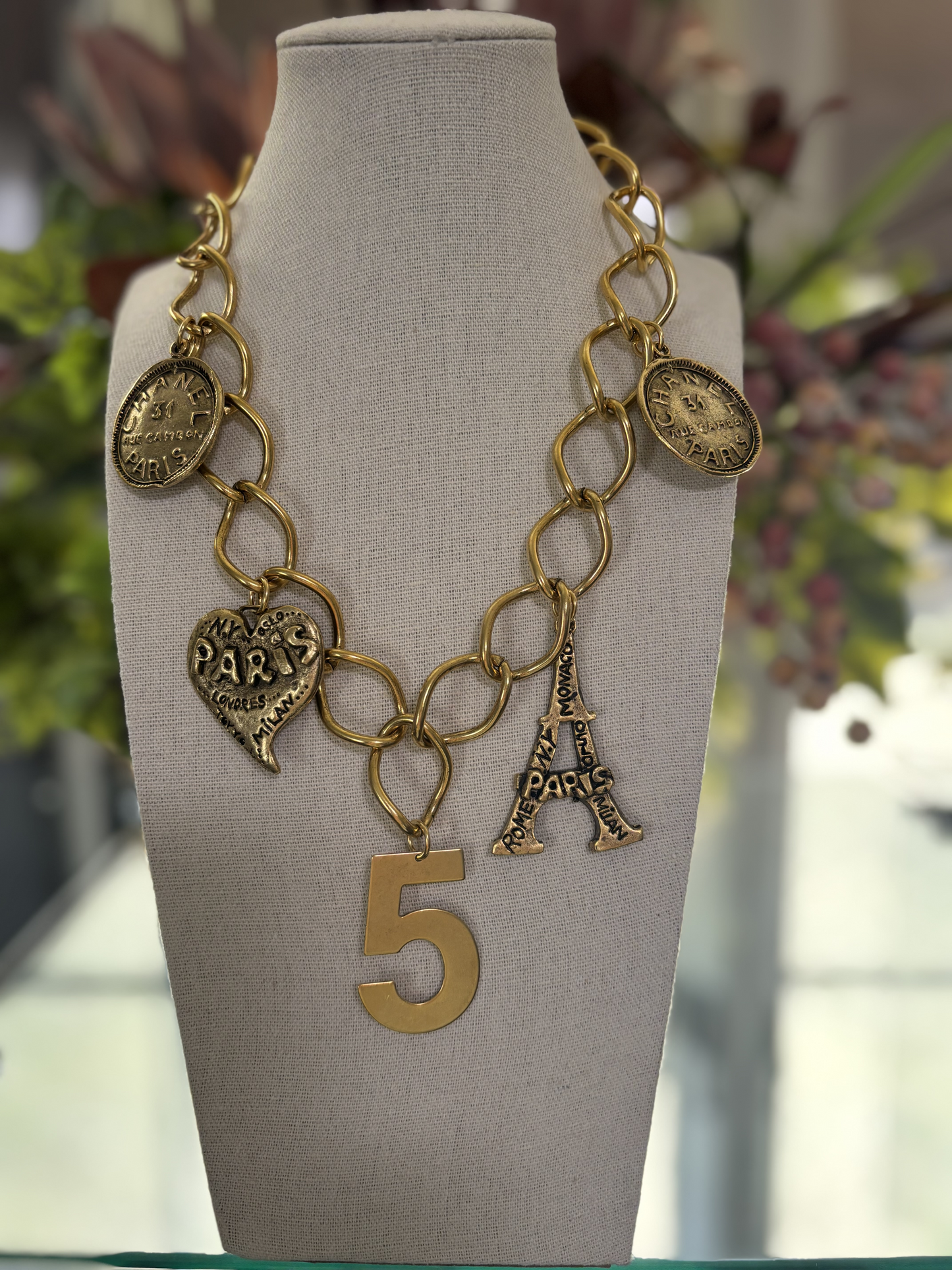 Yochi NY - Paris & Chanel No 5 Loop Chain Necklace