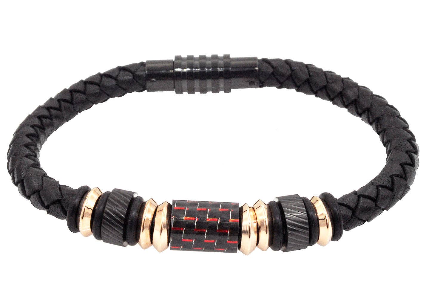 Blackjack Men's Jewelry - Genuine Black Carbon Fiber Leather Bracelet