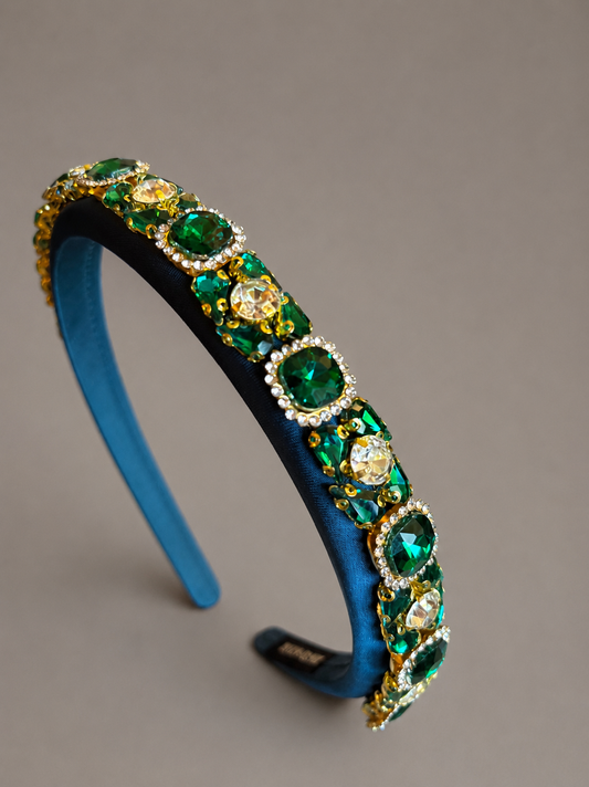 Kingdom Couture - Elegant Crystal Headband - Blue/Green