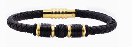 Blackjack Men's Jewelry - Black & Gold Leather Bracelet