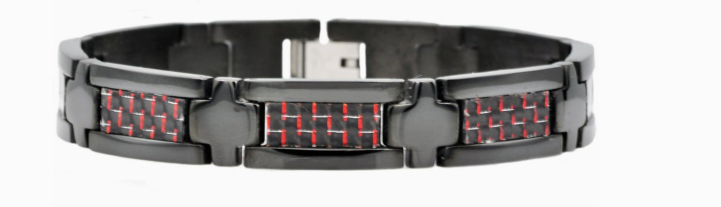 Blackjack Men's Jewelry - Black & Red Stainless and Carbon Fiber Bracelet