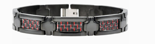 Blackjack Men's Jewelry - Black & Red Stainless and Carbon Fiber Bracelet