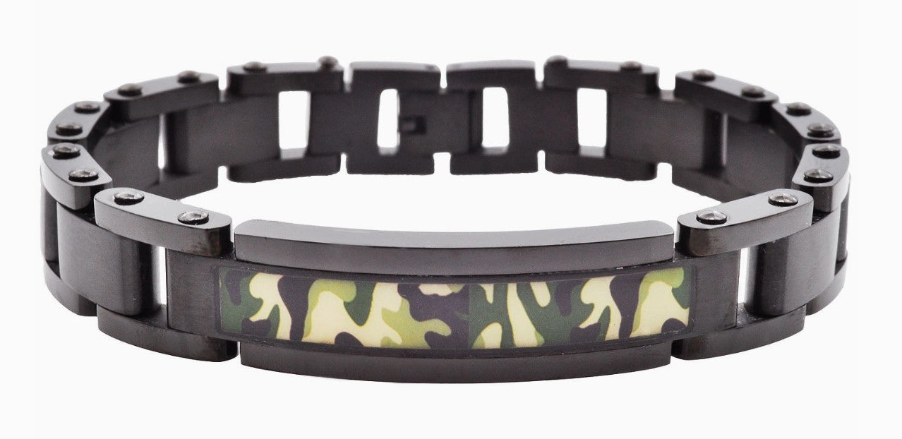 Blackjack Men's Jewelry - Black Stainless Steel Camo Bracelet