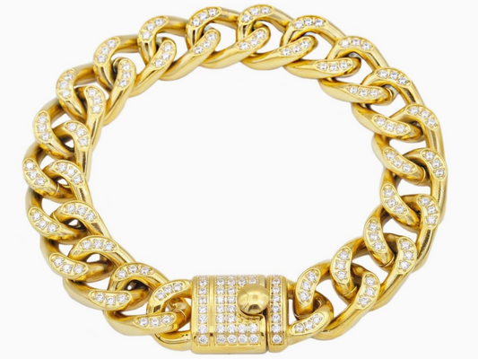 Blackjack Men's Jewelry - Gold Stainless Steel Curb Link Bracelet with CZ