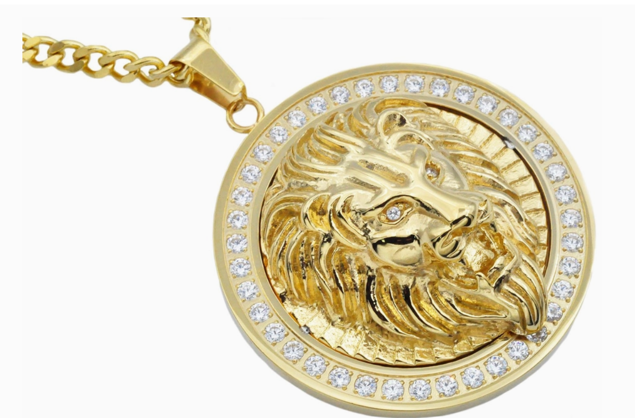 Blackjack Men's Jewelry - Gold Stainless Steel Lion Pendant w/Chain