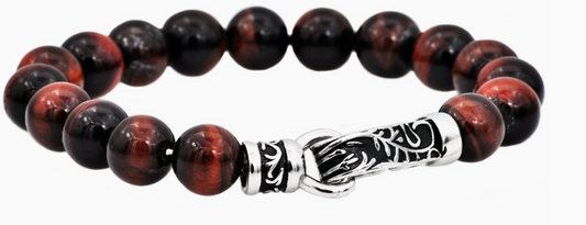 Blackjack Men's Jewelry - Genuine Red Tiger Eye Beaded Bracelet