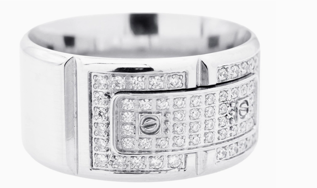 Blackjack Men's Jewelry - Stainless Steel Band Ring with Cubic Zirconia