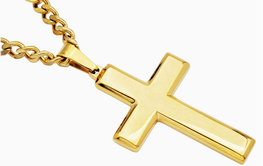Blackjack Men's Jewelry- Gold Stainless Steel Cross Necklace