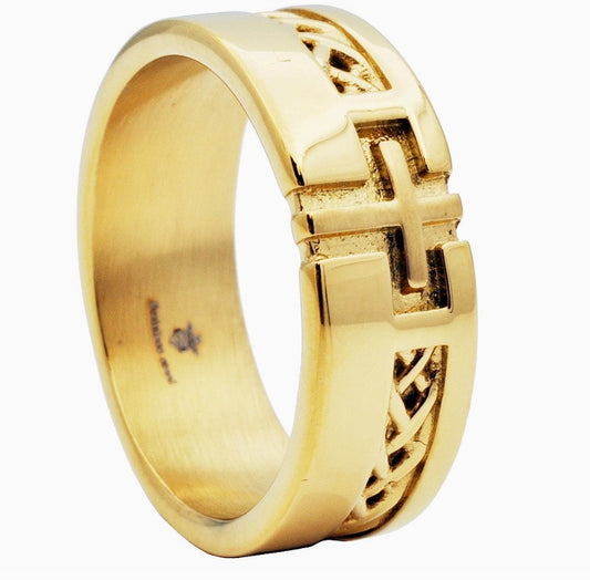 Blackjack Men's Jewelry - Gold Cross Ring with Weave Design
