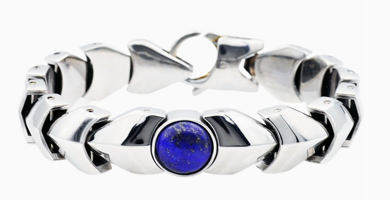Blackjack Men's Jewelry - Genuine Lapis Lazuli Stainless Steel Bracelet