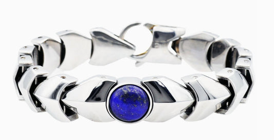 Blackjack Men's Jewelry - Genuine Lapis Lazuli Stainless Steel Bracelet