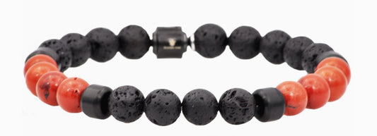 Blackjack Men's Jewelry - Genuine Lava Stone & Red Fossil Bracelet