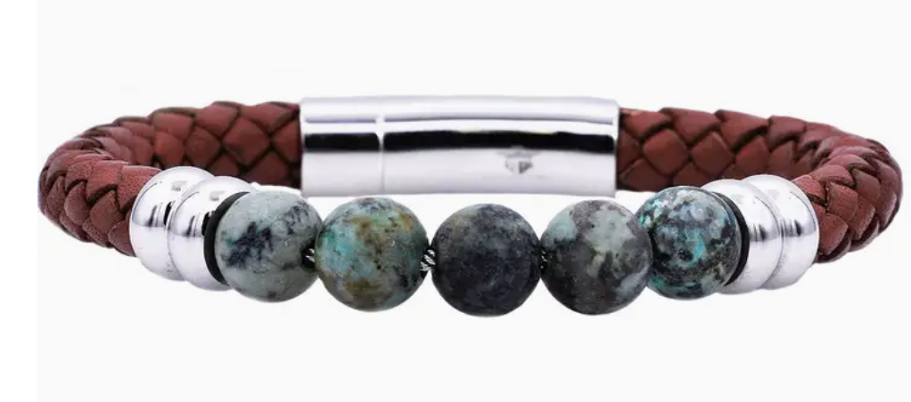 Blackjack Men's Jewelry - Genuine African Turquoise & Leather Bracelet