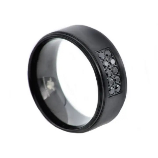 Blackjack Men's Jewelry - Black Stainless Steel CZ Band Ring