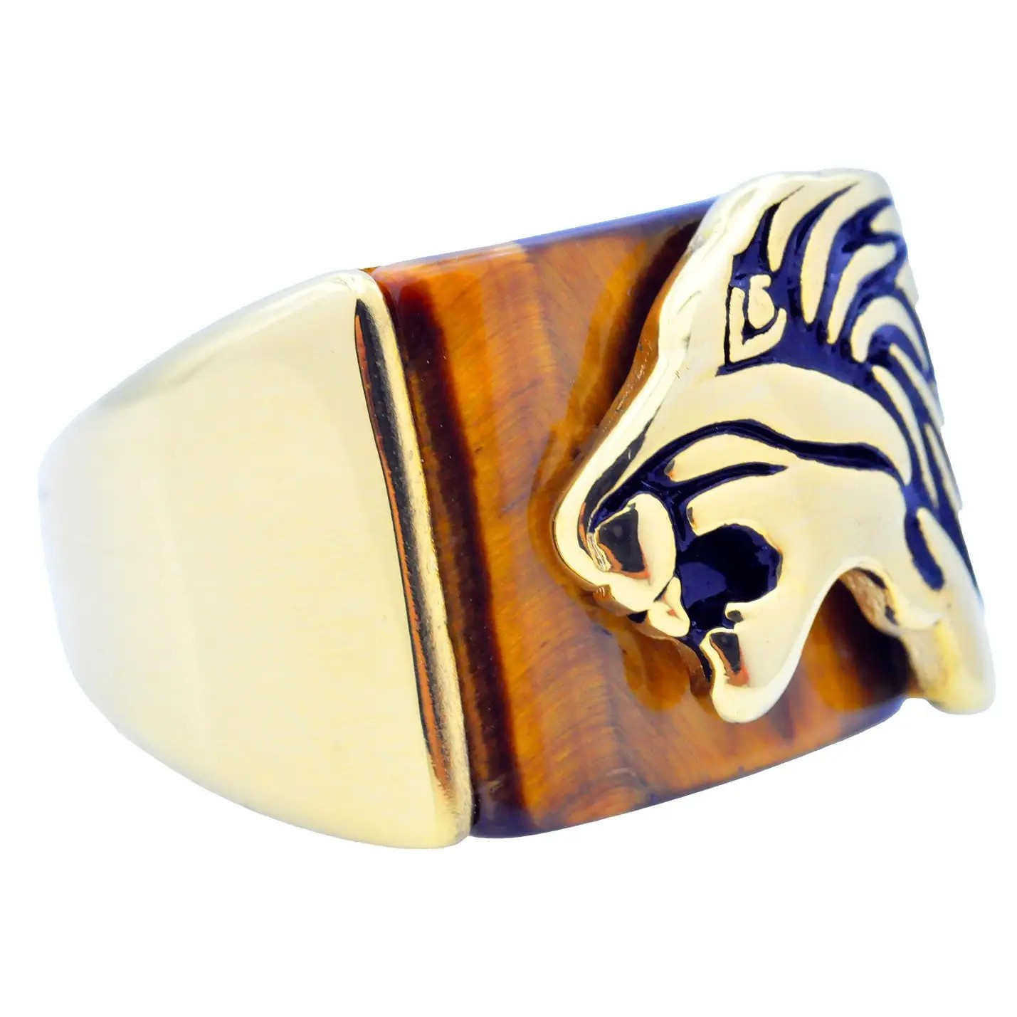 Blackjack Men's Jewelry - Genuine Tiger Eye Gold Stainless Steel Lion Ring