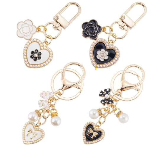 Kingdom Couture - Luxe Black & White Heart Charm Keychain with Pearls