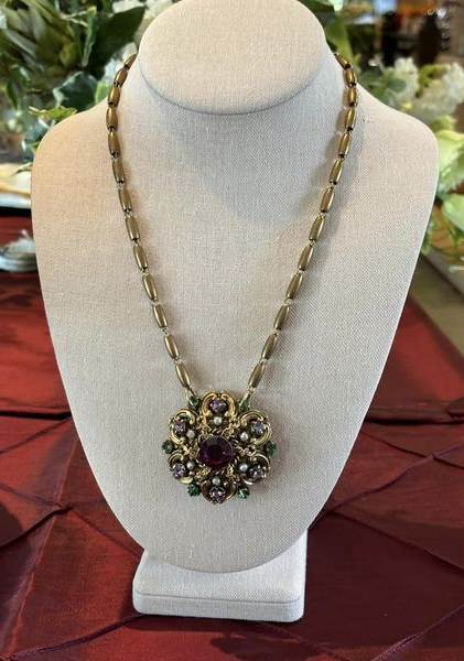 Erin Knight Designs - Vintage Purple and Green Brooch Necklace