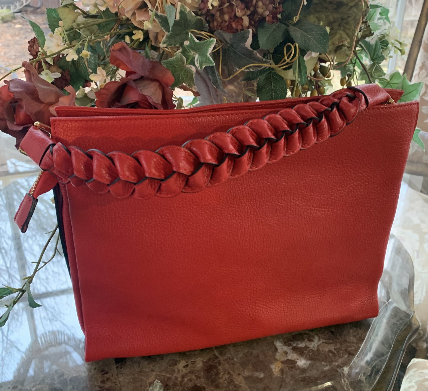 German Fuentes - Red Leather Braided Top Handle Handbag