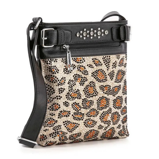 Handbag Express - Rhinestone Leopard Print Crossbody Sling
