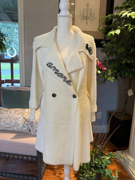 Regina - White Cashmere & Sequin Amor Coat