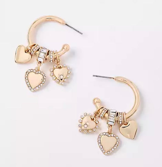 Loft - Sparkle Hearts Cluster Hoop Earrings